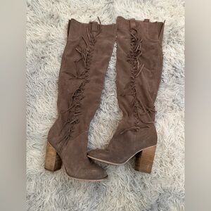 Carlos Santana Taupe Over the Knee Boots